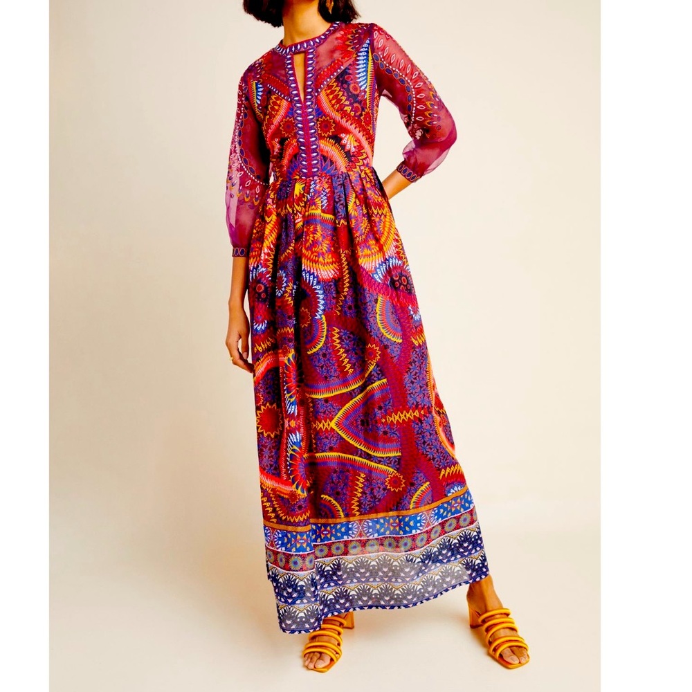 Anthropologie Petite Embroidered Maxi Dress